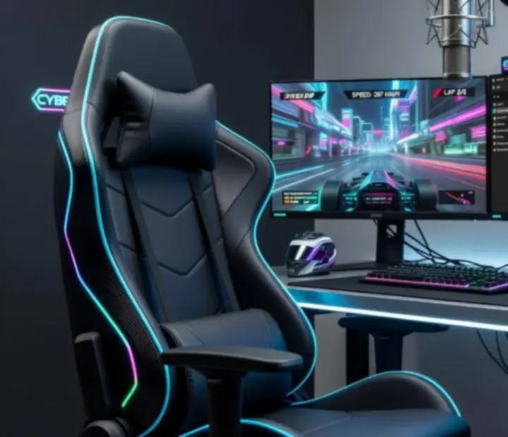 Profesjonalne stanowisko e-sportowe i streamingowe z wieloma monitorami i podświetlanym sprzętem